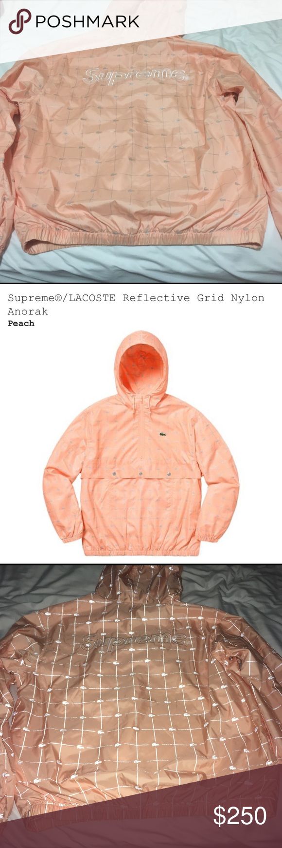 supreme lacoste reflective grid nylon anorak peach