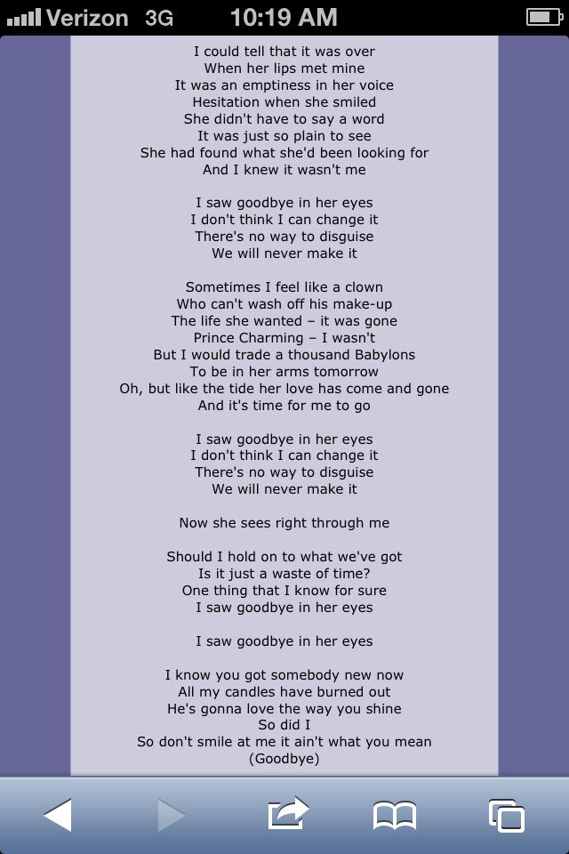 Zac Brown Band Goodbye In Her Eyes Lyrics Zac Brown Band ~ Goodbye in her eyes | Zac brown band, Love songs
