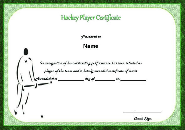 hockey player of the game certificate hockey certificate templates