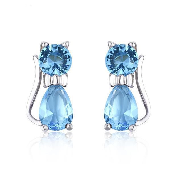 Girls Cat Colorful Ear Studs 925 Sterling Silver