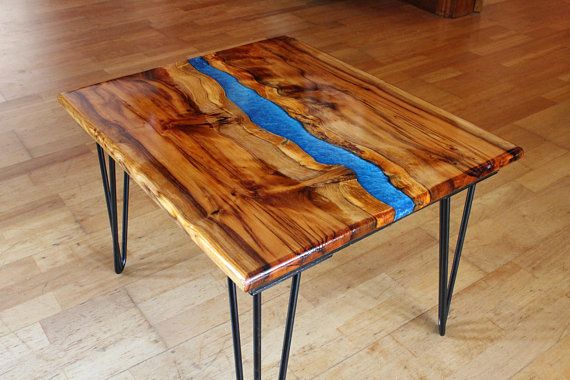 Stunning Coffee Table Crafted From Slabs Of Live Edge English Yew And Bonded Together By Resin With A Metalic Blue Pigme Pigment - Small Yew Coffee Tables Stunning Coffee Table Crafted From Slabs Of Live Edge English Yew And Bonded Together By Resin With A Metalic Blue Pigme Pigment - Small Yew Coffee Tables