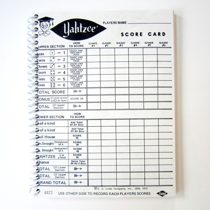 VINTAGE YAHTZEE GAME Score Card Original Recycled Notebook - sample yahtzee score sheet VINTAGE YAHTZEE GAME Score Card Original Recycled Notebook - sample yahtzee score sheet