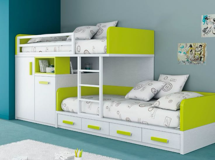 kids beds with storage for a tidy room : extraordinary white green