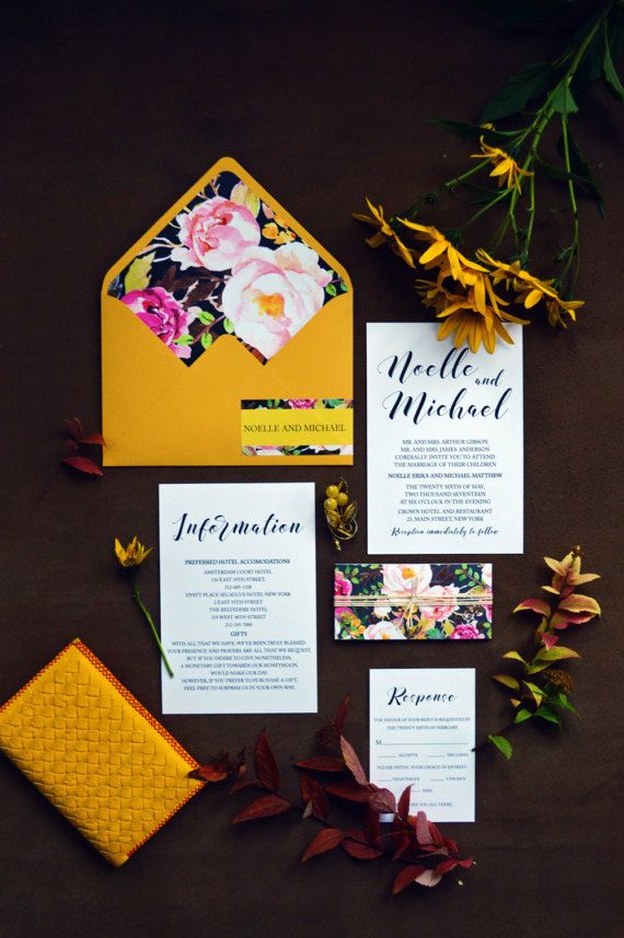Printable Bohemian Wedding Invitation Suite, Wedding Invitation Set, Floral Watercolor Invites, Primrose Yellow, Modern Invitation, DETAILS This listing is for a digital file sent to you as a high quality PDF for you to download and print at your preferred local print shop. For physical items, please see our other shop https://www.etsy.com/shop/AquarelaStationery You can choose different wording in your preferred language for free. If you need matching cards (menus...