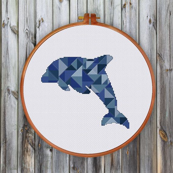 Geometric Dolphin cross stitch pattern instant download easy diy gift hoop art decor cute modern baby nursery fish counted cross stitch