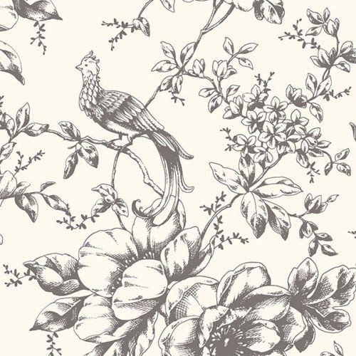 Floral Bird Trail Wallpaper Black White And Grey Pin on home