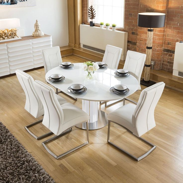 Modern Extending Dining Set Oval Round Glass Table 6 Chairs White Room Round Glass Table 6 Chairs, Large Round Glass Dining Table Seats 6