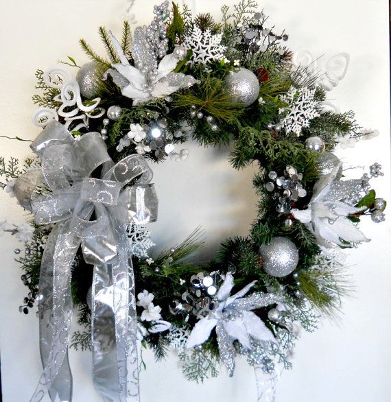 lg silver white evergreen christmas wreath by christmas evergreen wreaths