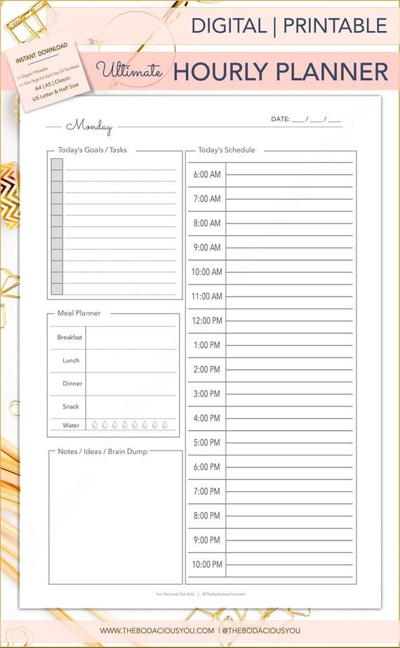 a4 a5 hourly planner printable daily agenda hourly