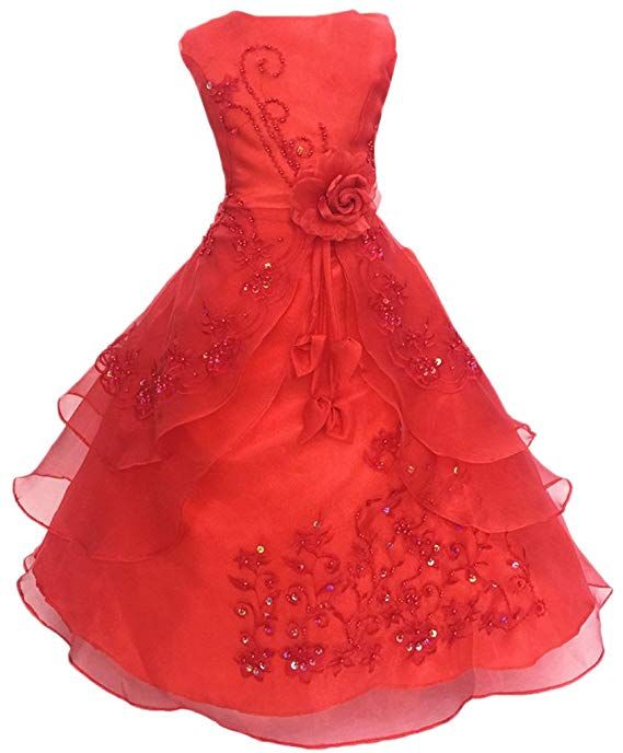 Little//Big Girls Embroidered Beaded Flower Girl Birthday Party Dress with Petticoat