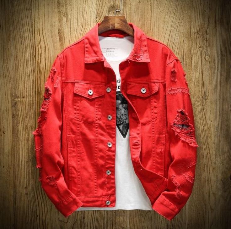 Men/'s Slim Fit Basic Windbreaker Ripped Hole Button Down Denim Jacket Coat