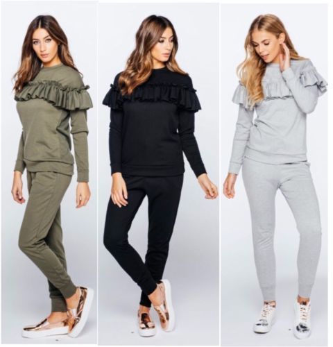 Kids Frill Detail Top /& Jogger Two Piece Girls Lounge Wear Suit Set 5-13 Years