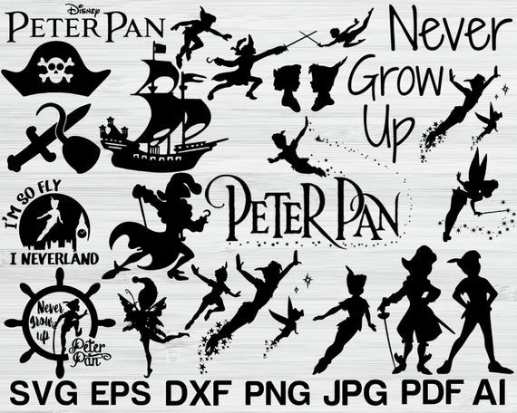 Peter Pan Svg Peter Pan Silhouette Tinkerbell Svg Neverland Svg Peter Pan Clipart Instant Downl Peter Pan Silhouette Peter Pan Tattoo Peter Pan Shadow