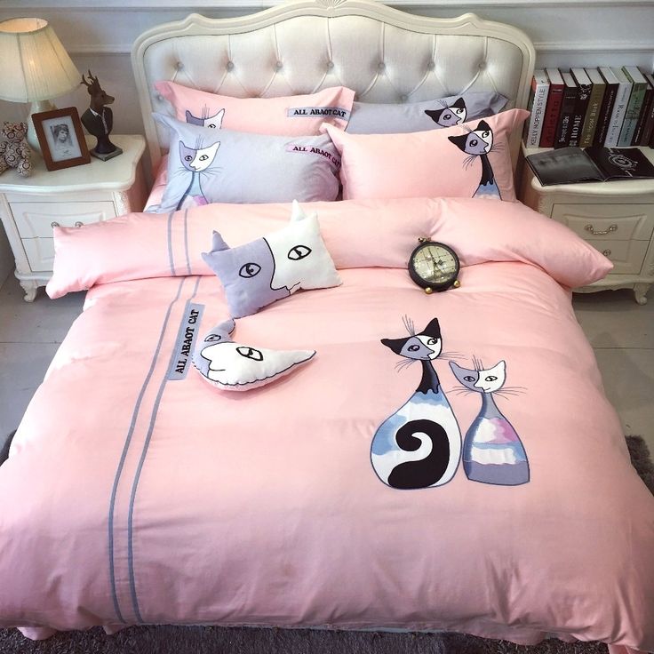 Duvet Covers Cat Set Single Print Double Cover 2018 New Embroidery Luxury Kids Bedding Pink Sets Cat Embroidery Luxury Kids Bedding Set, King Size Bedding Set Asda