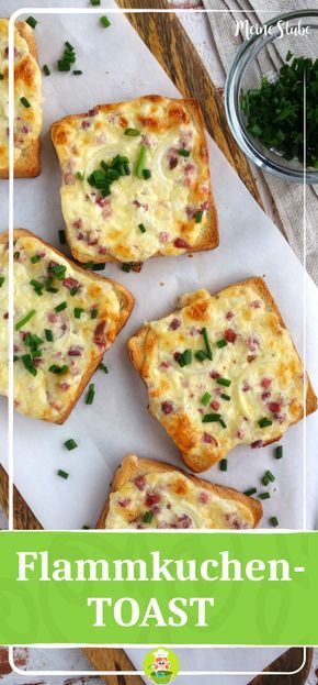 Rezept für Flammkuchen Toast mit Creme Fraich, Speck und Zwiebeln. Wenn du Flam...
