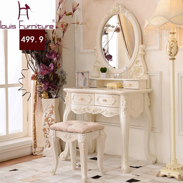 Luxury French Style Ss Dresser Makeup Dressing Table With Mirror Vanity Set In Dressers Shabby Chic Vintage Tables Dressing Table Mirror, Luxury Vanity Sets