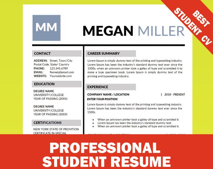 Student Resume Template, Internship Resume, CV Template + Cover Letter, College CV, Graduation Modern Resume Templates, Academic Resume