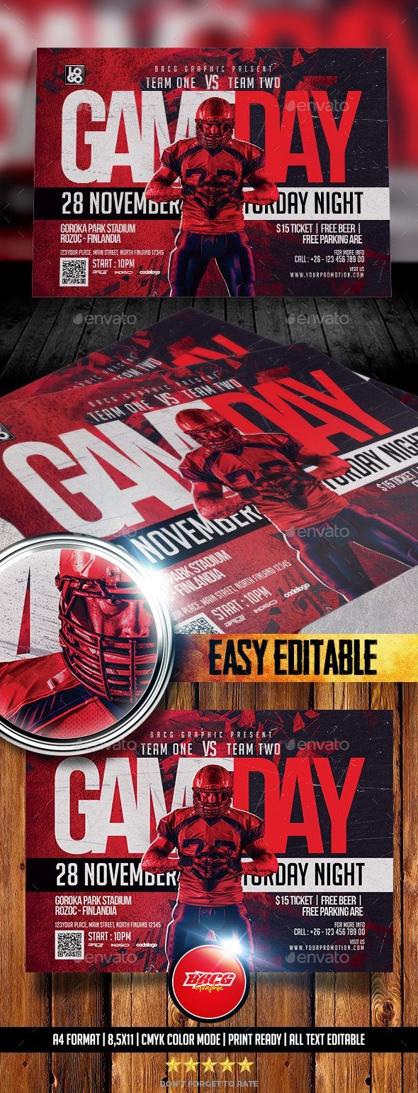 Football Gameday Flyer By Brcggraphic Graphicriver In 2021 Event Poster Design Sports Graphic Design Graphic Design Posters Layout