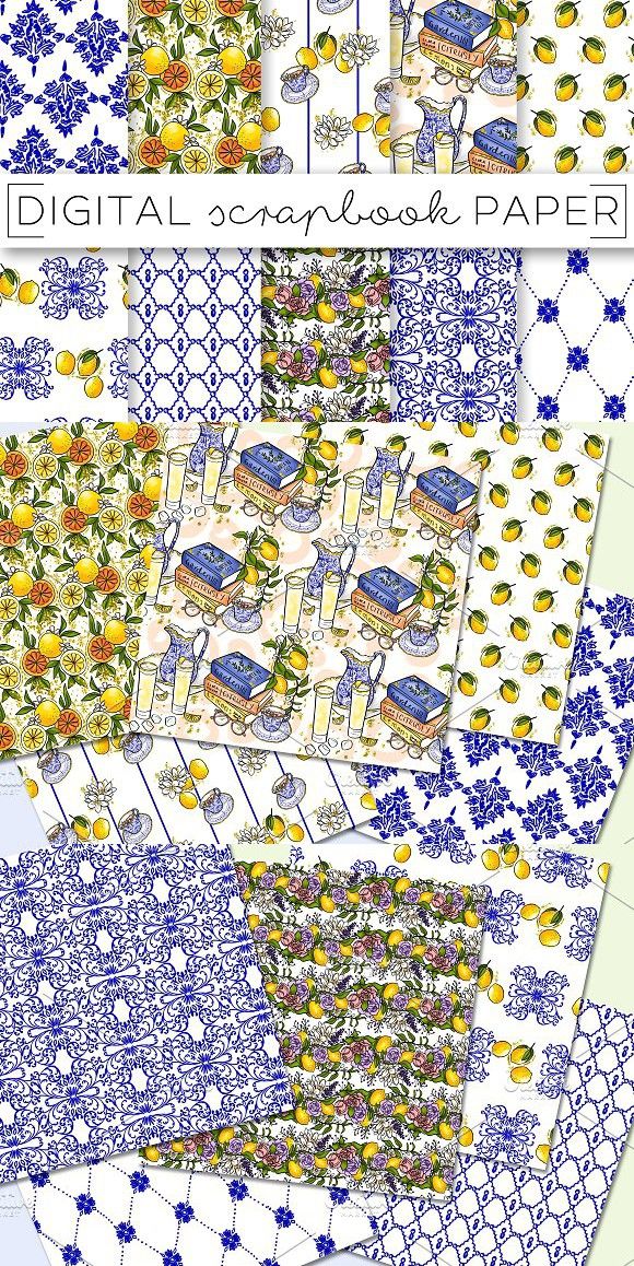 Lemons Citrus Digital Paper | Digital paper, Scrapbook ...