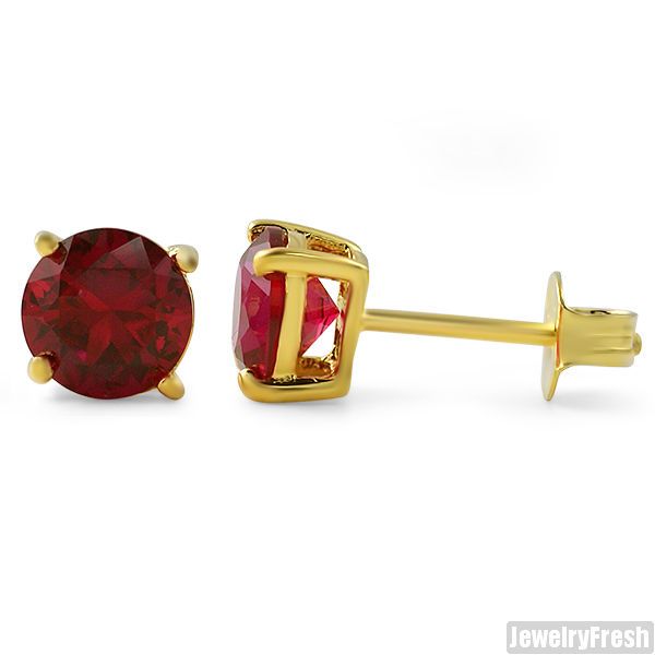 14k Gold Finish Lab Made Ruby Red Stud Earrings for Men or Women | Stud