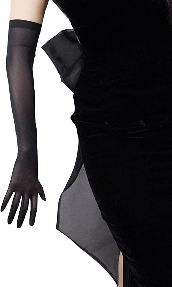 DooWay Long Tulle Gloves 20 inch Stretchy Lace Nylon Black White Sheer ...
