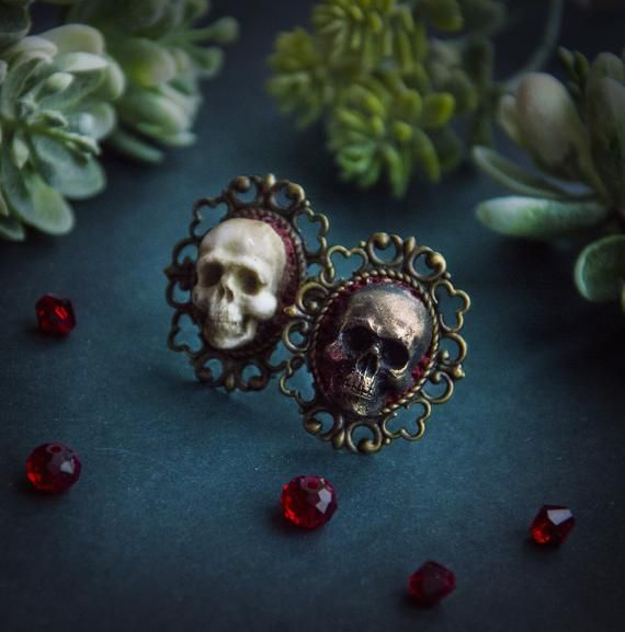 Gothic Roses and Skull Pendant Necklace Polymer Clay Hand Sculpted on Velveteen Cord