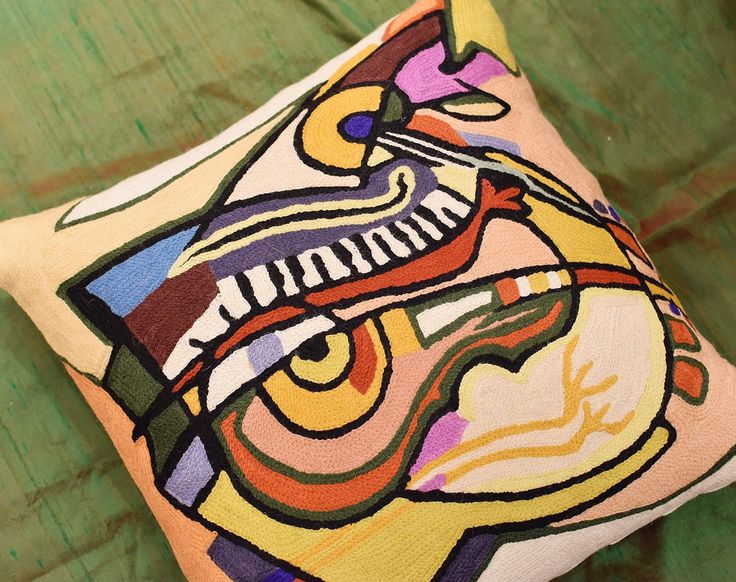 Kashmir Designs Abstract Pillows by Alfred Gockel Modern Chair Cushion Hand Embroidered ArtSilk Size 18x18 Mid Century Modern Throw Pillows Modern Pillow for Couch On The Sax Musical Pillows Kashmir Designs Abstract Pillows by Alfred Gockel Modern Chair Cushion Hand Embroidered ArtSilk Size 18x18 Mid Century Modern Throw Pillows Modern Pillow for Couch On The Sax Musical Pillows