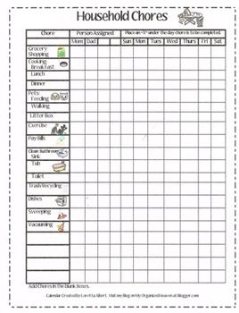 dividing household chores chart