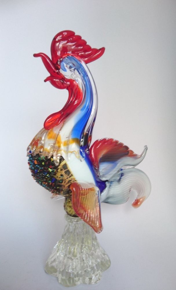 Magnificent Murano Glass Figurine Of Multi Coloured Cockerel Rooster 11 034 Silver Murano Glass Glass Figurines Figurines
