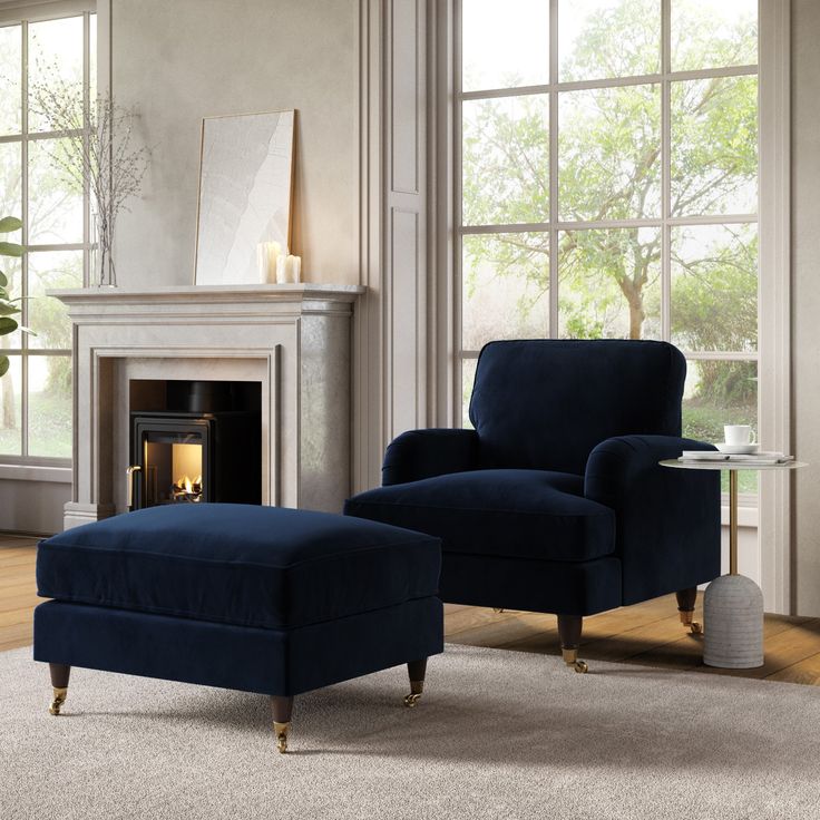Navy armchair and footstool discount