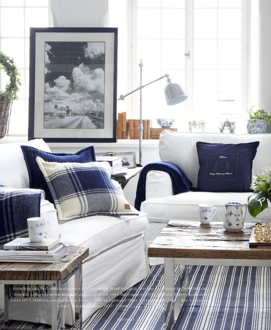 140 Best Blue And White Interiors Images On Pinterest Living Beach House Cottage Chic Living Room Blue White Featured In Emagazine
