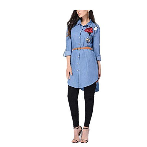 Koly Nuovo Camicia rcamata Manica Lunga Camice Lunghe del Collare del Vestito dalla Camicia del Collare ricamano Le Donne Lunghe del Manicotto Rosa