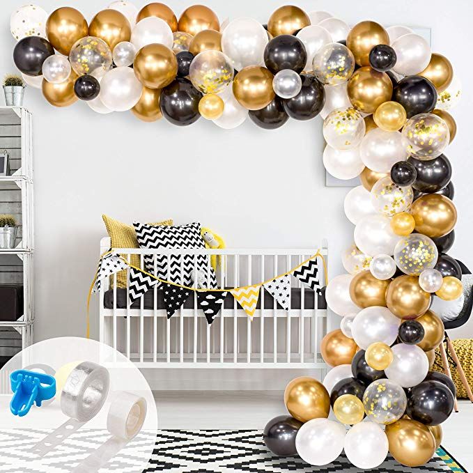 Balloon Arch Kit Black Gold White Marble 100 pcs Helium Balloons Confetti Latex