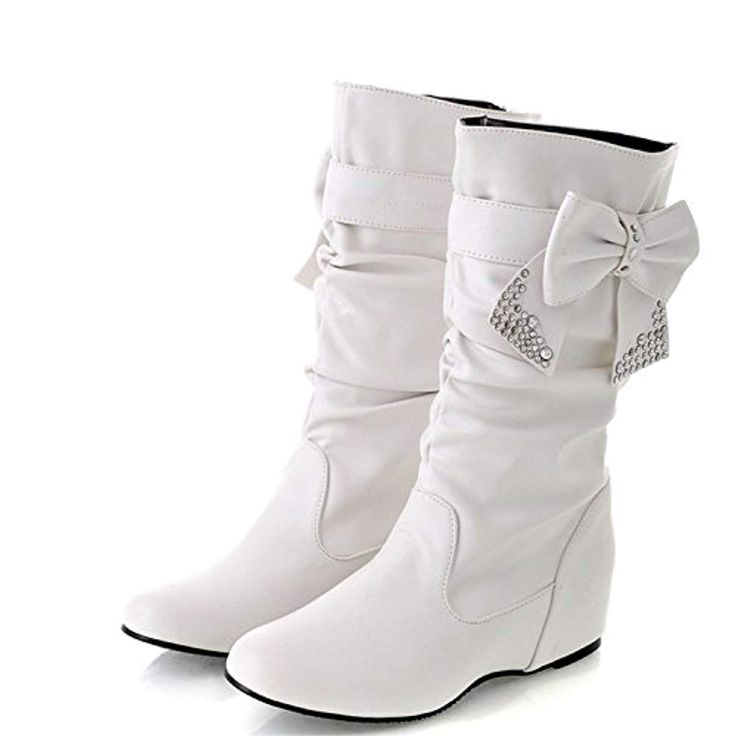 Jeff Tribble Women Spring and Autumn Bowtie Charms Flats Boots Mid-Calf 4 Colors White Shoes Boots Large Size 34-47 Jeff Tribble Women Spring and Autumn Bowtie Charms Flats Boots Mid-Calf 4 Colors White Shoes Boots Large Size 34-47