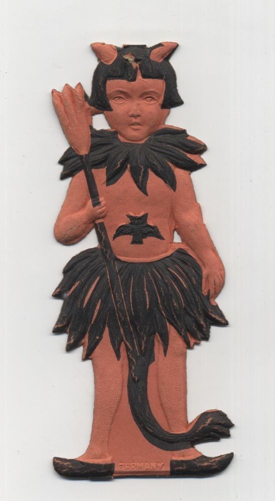 rare 1920s die cut halloween decoration germany little girl devil demon antique - German Halloween Decorations rare 1920s die cut halloween decoration germany little girl devil demon antique - German Halloween Decorations