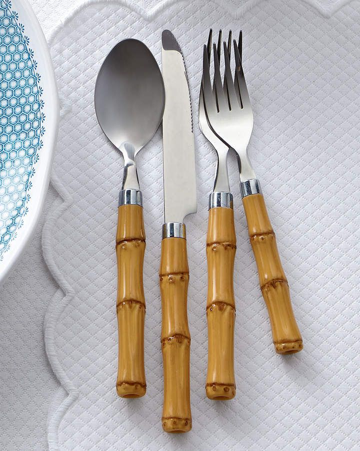 Silver Cambridge Silversmiths Bamboo Plastic 20 Piece Flatware Set