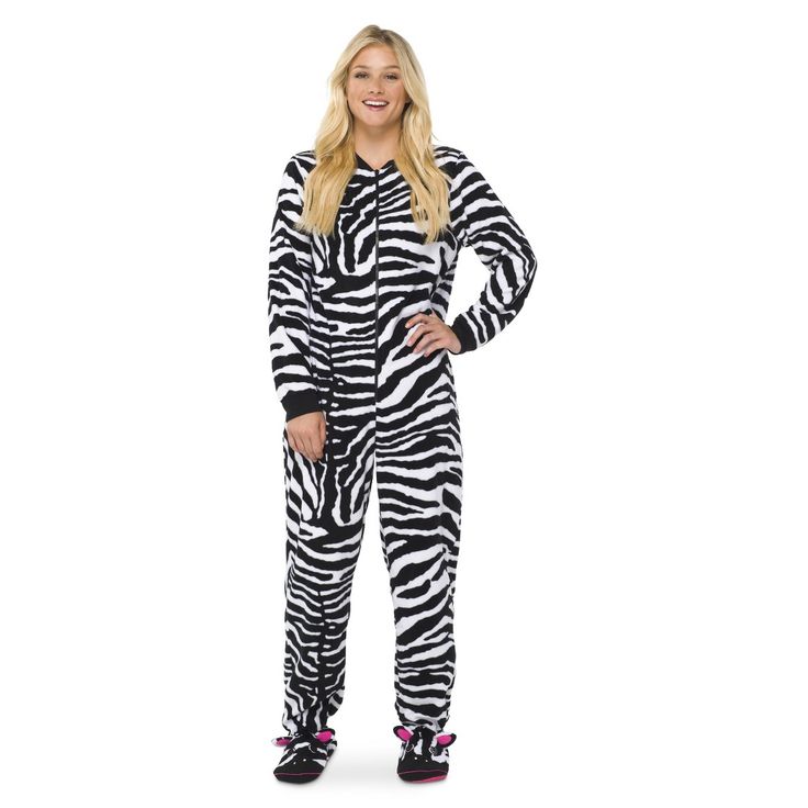 Women's Zebra Footie PJ Black/White Fashion, Pajamas