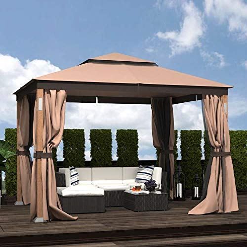 Homevibes 10 X 12 Ft Steel Soft Top Gazebo Zippered 2 Tier Curtain Double Roof Vented Gazebo Gazebo Acoustic Panels Outdoor Decor