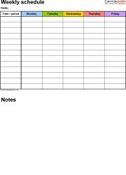 weekly schedule template monday friday