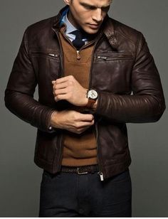 Mens Slim fit leather jacket, Men brown leather jacket, leather jacket mens , Outerwear