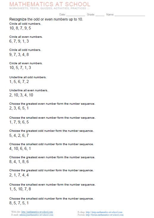 Odd and even math worksheets for 2nd grade