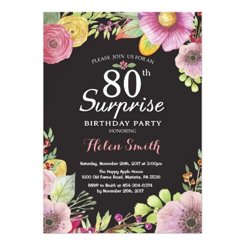 surprise floral 80th birthday invitation for women in 2018 modern