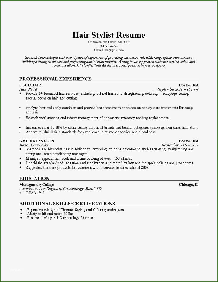 hair salon resume sample