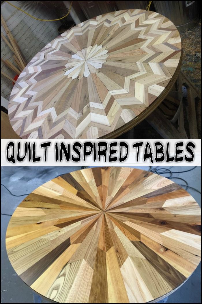 These Beautiful Quilt Inspired Tables Were Made From Salvaged Wood See More Of Her Woodworking FurnitureWoodworking