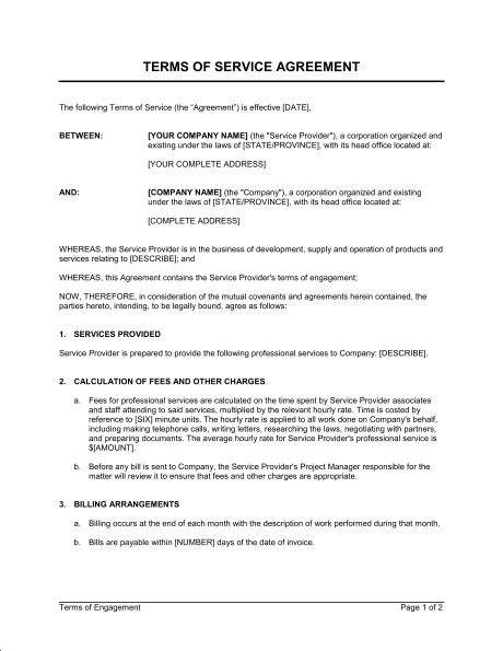 terms of service agreement template amp sample form contracts and agreements templates