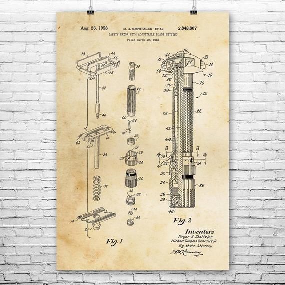 Framed Gillette Shaving Razor Print Shaving Gift Safety Razor Beard Grooming