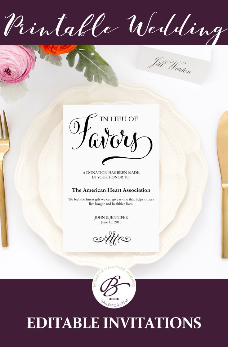 Wedding Donation Cards In Lieu Of Favors Charity Donations In Lieu Of Favors Card Donation For Your Favorite Charity Wedding Templates That Are Easy To Edit And Printable
