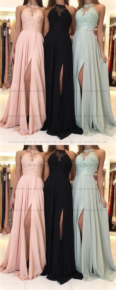 Amazing 2019 Charming Lace Halter Long Chiffon Split Evening Gowns Formal Prom – Sposa…
