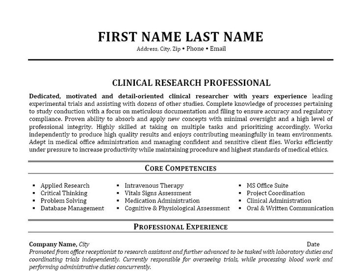 Click Here to Download this Clinical Research Professional Resume Template! http://www.resumetemplates101.com/templates.php