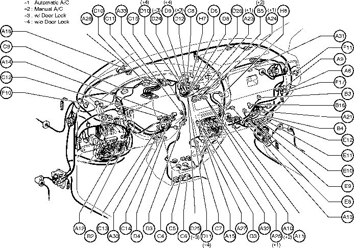 Position of Parts in Engine Compartment - Toyota Sienna 1997-2003